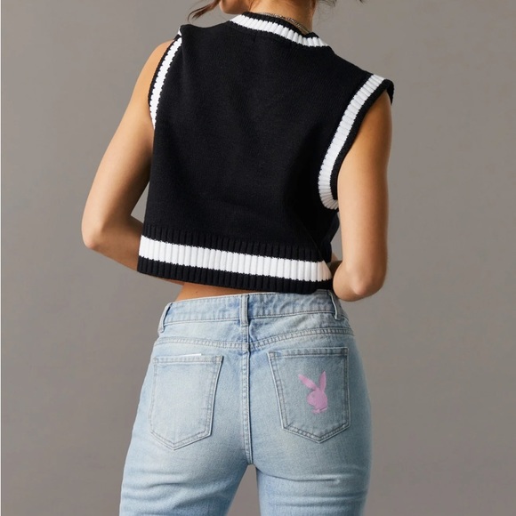 NEW PLAYBOY Bunny Knit Black cropped Sweather VEST soft logo multi sizes NWT - Picture 3 of 14